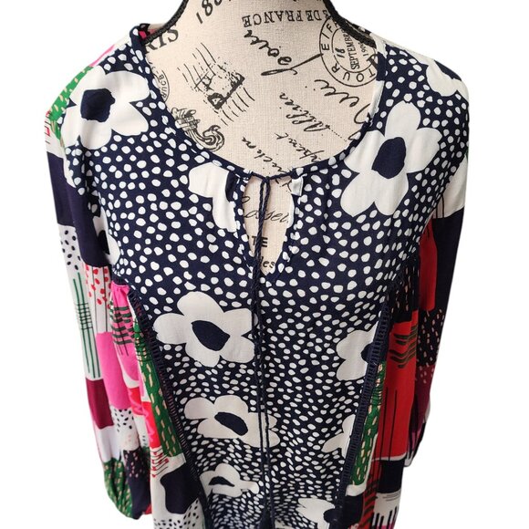 Luna Moon Boho Patchwork Peasant Blouse Women’s M Multicolor Rayon Floral - Picture 2 of 12